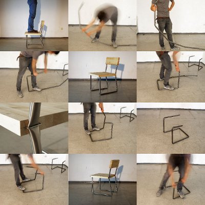 osko deichmann helmrinderknecht berlin ausstellung 2010 'Funktionale Beschädigung - The beauty of deliberate kinks, dents and bends in a family of tubular steel furniture'